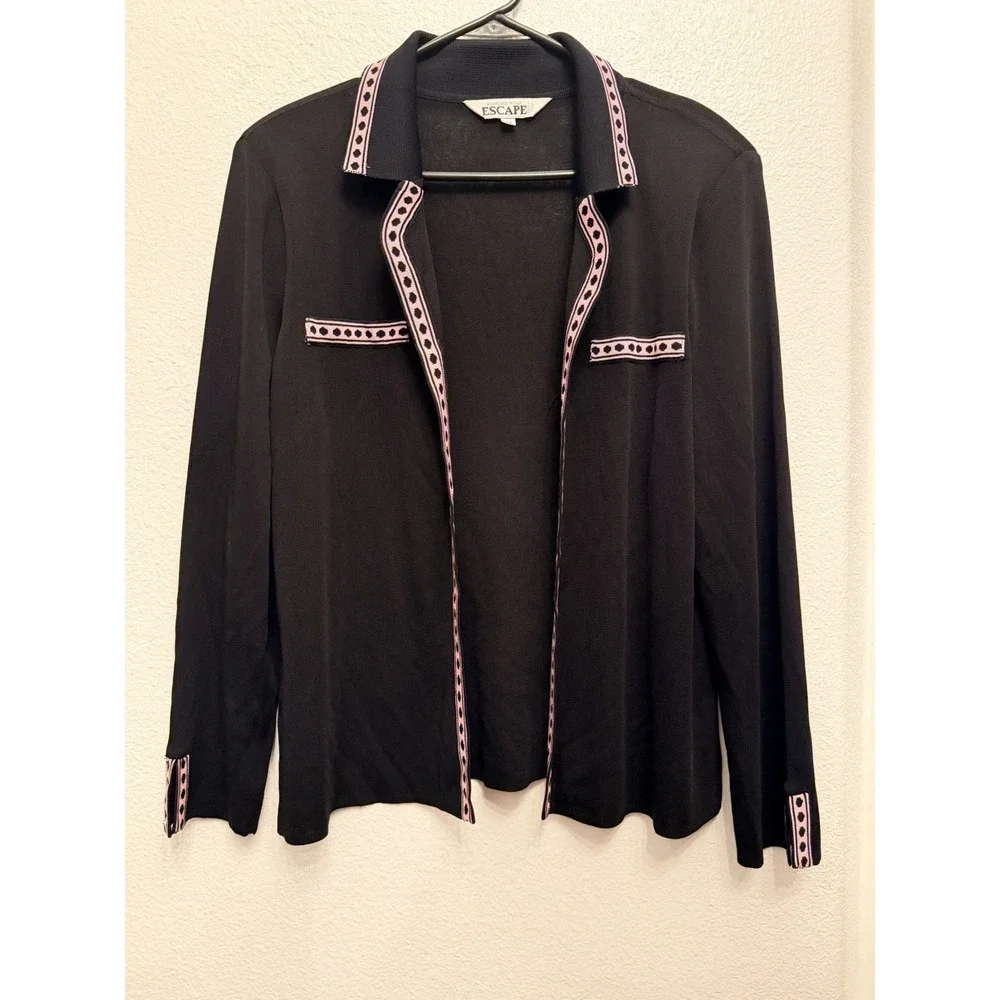Vtg Howard Wolf Escape Sweater Women Size M/L Open Front‎ Acrylic Black Lavender